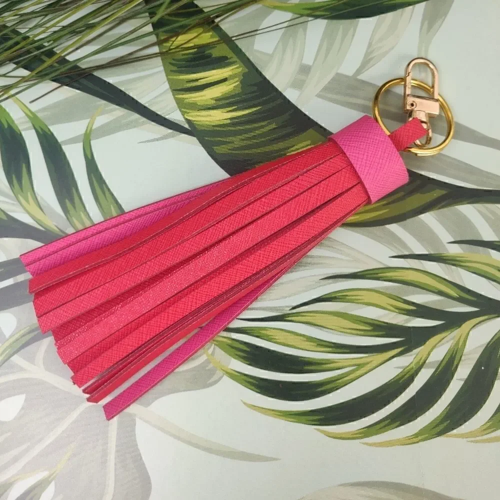 💕 SAFFIANO GENUINE LEATHER PINK RED KEYCHAIN PURSE HANDBAG CHARM